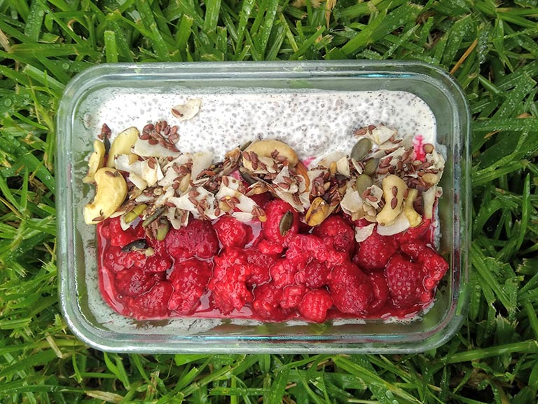 A grain free bright line eating breakfast chia pudding with berries and nuts